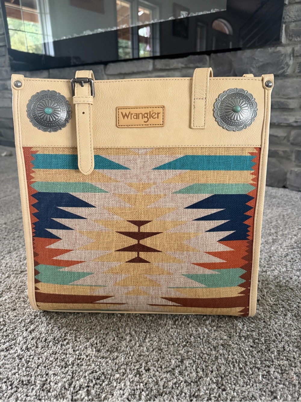Wrangler Tan Aztec-Pattern Shoulder Bag with Turquoise Accents